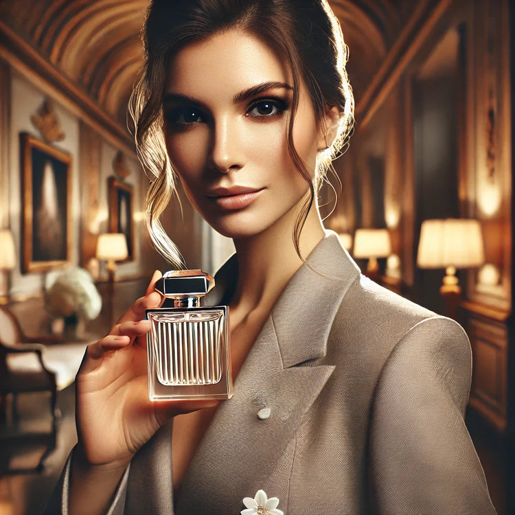 Woman with bottle of perfume